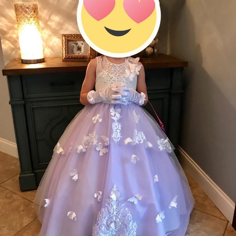 PLwedding Flower Girl Dress Kids Lace Beaded Pageant Ball Gowns (Size 6, B Lilac) - Image 3